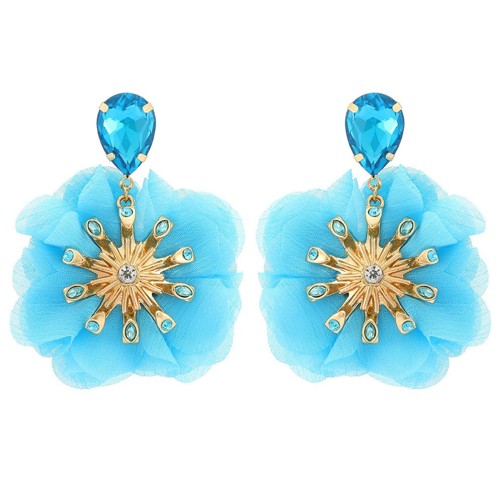 Pre Order:  Chiffon Diamond Large Flower Earrings