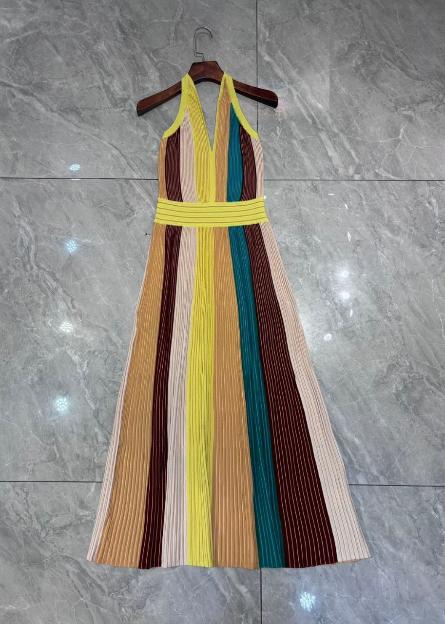 Pre Order:  Multicolor Hanging Neck Pleated Dress