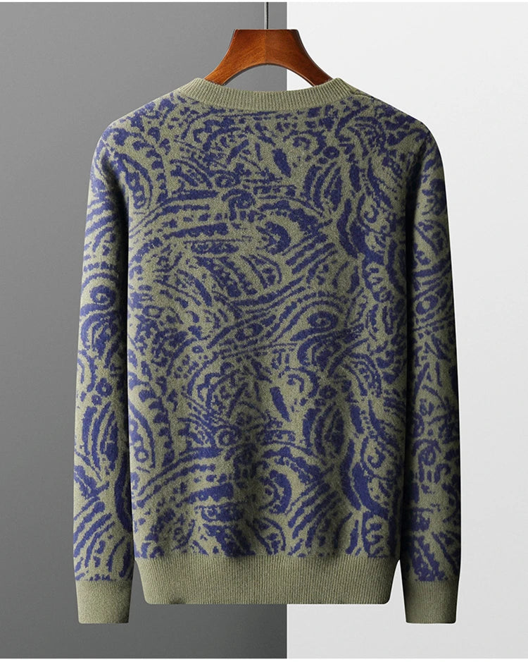 Knit Jacquard Pure Woolen Sweater