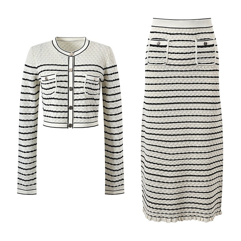 Pre Order:  Striped Short Knit Top + Knit Skirt Set