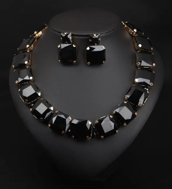 Pre Order:  Square Crystals Necklace-Earrings Set