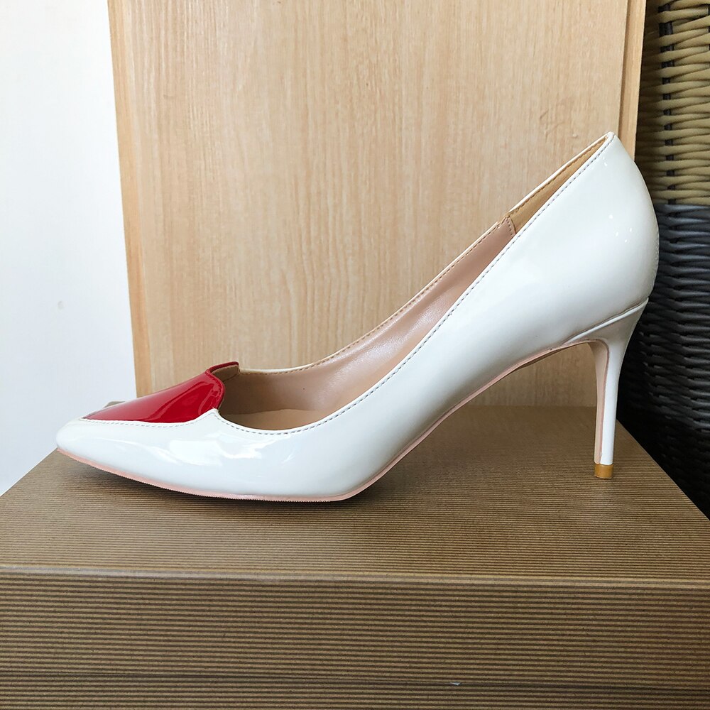 Pre Order:  White Patent Heart Pointed-Toe Shoes