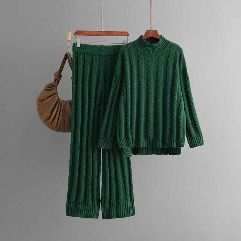 Solid Fried Dough Twists Knit Sweater + Pants Set