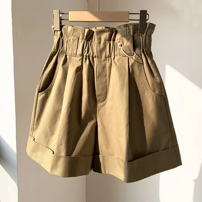 Pre Order:  High Elastic Waist Wide Leg Casual Shorts