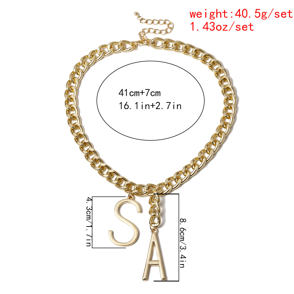 Pre Order:  S-A Letter Pendant Chain Necklace