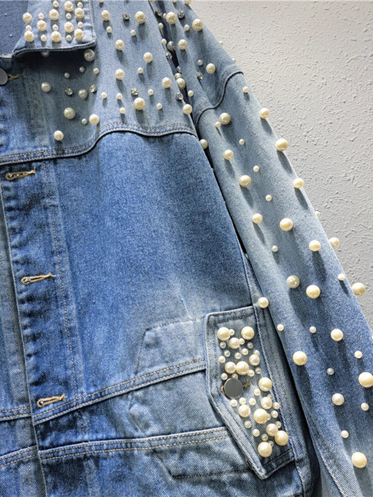 Pre Order:  Full Pearl Long Sleeve Washed Denim Jacket