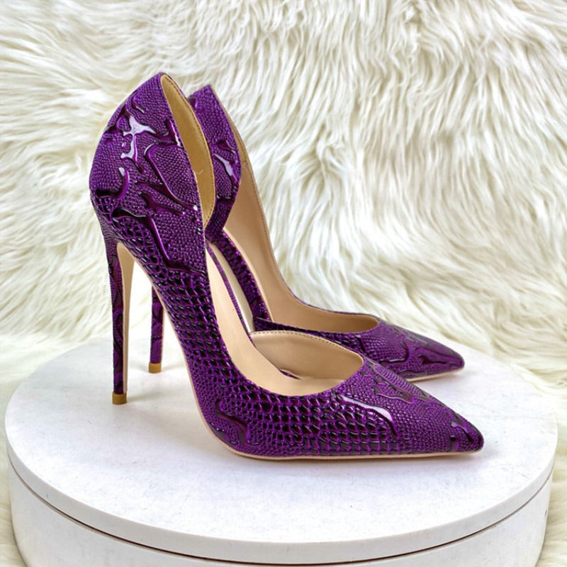 Pre Order:  Reptile Skin Texture Open-Side Stiletto