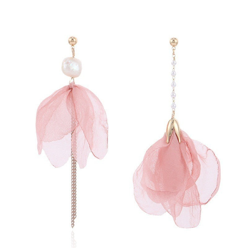 Pre Order:  Long Tassel Flower Pearl Asymmetric Earrings