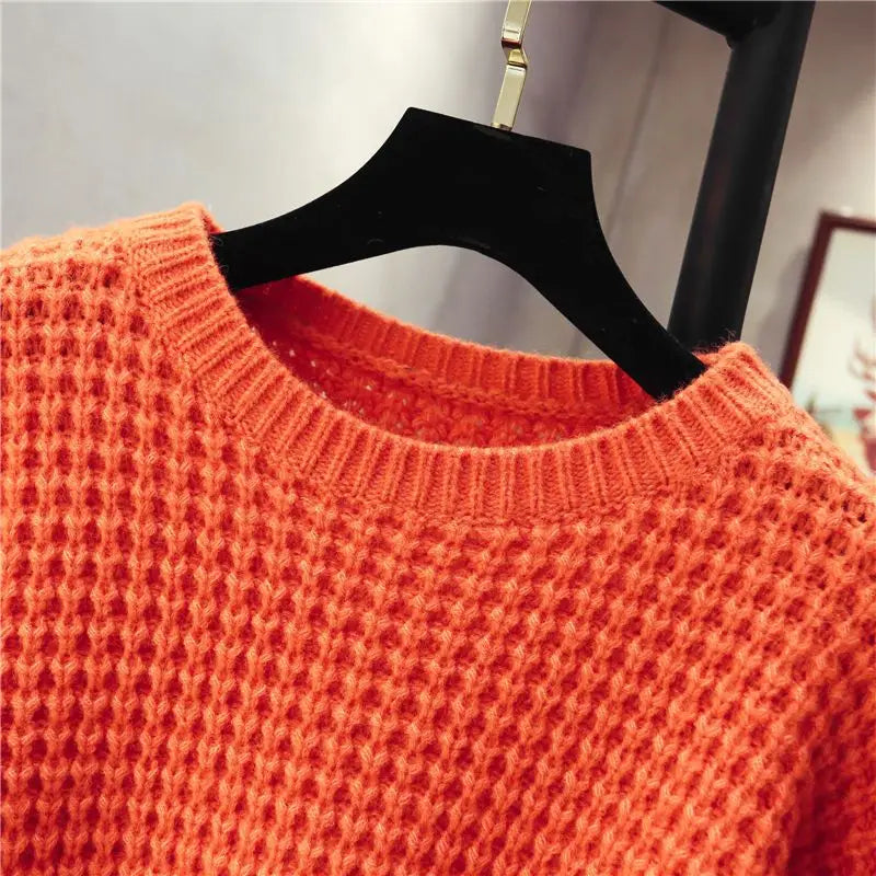 Pre Order:  O-Neck Knitted Pullover Loose Sweater