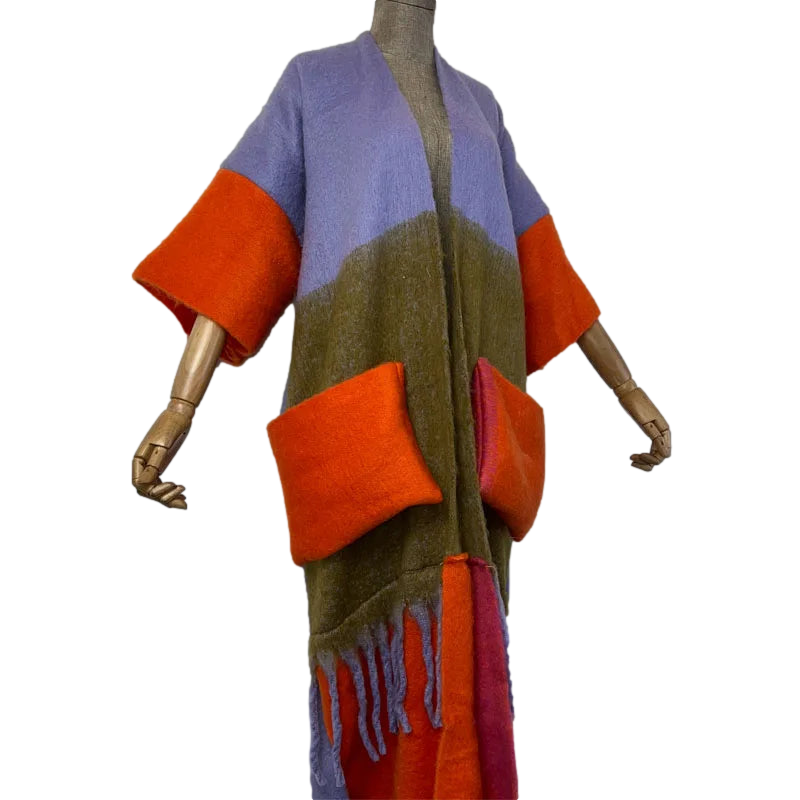 Pre Order:  Colorful Fringed Trim Maxi Cardigan - WINI