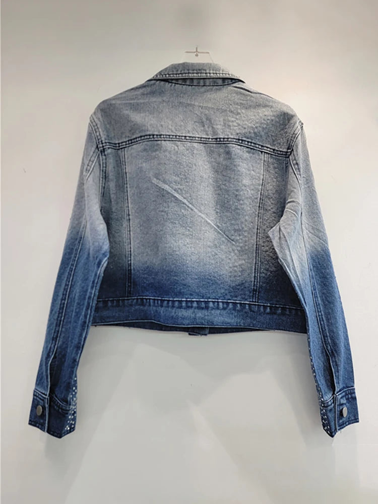 Pre Order:  Washed Gradient Long Sleeve Full Diamond Denim Jacket