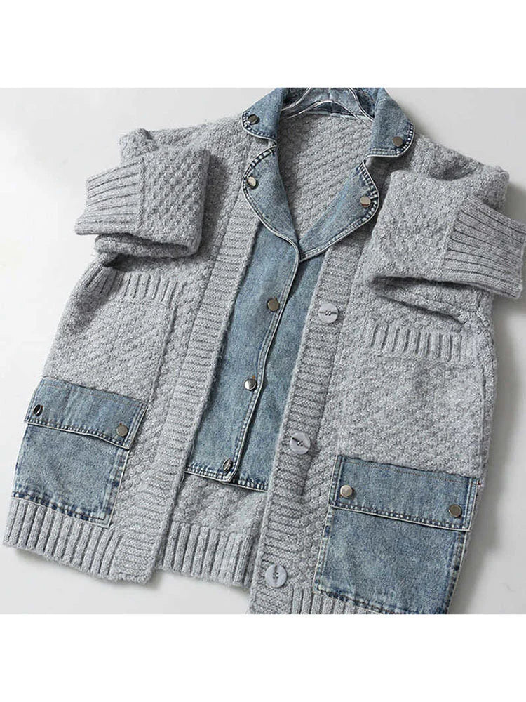 Pre Order:  Mock Two-Piece Denim Knit Jacket