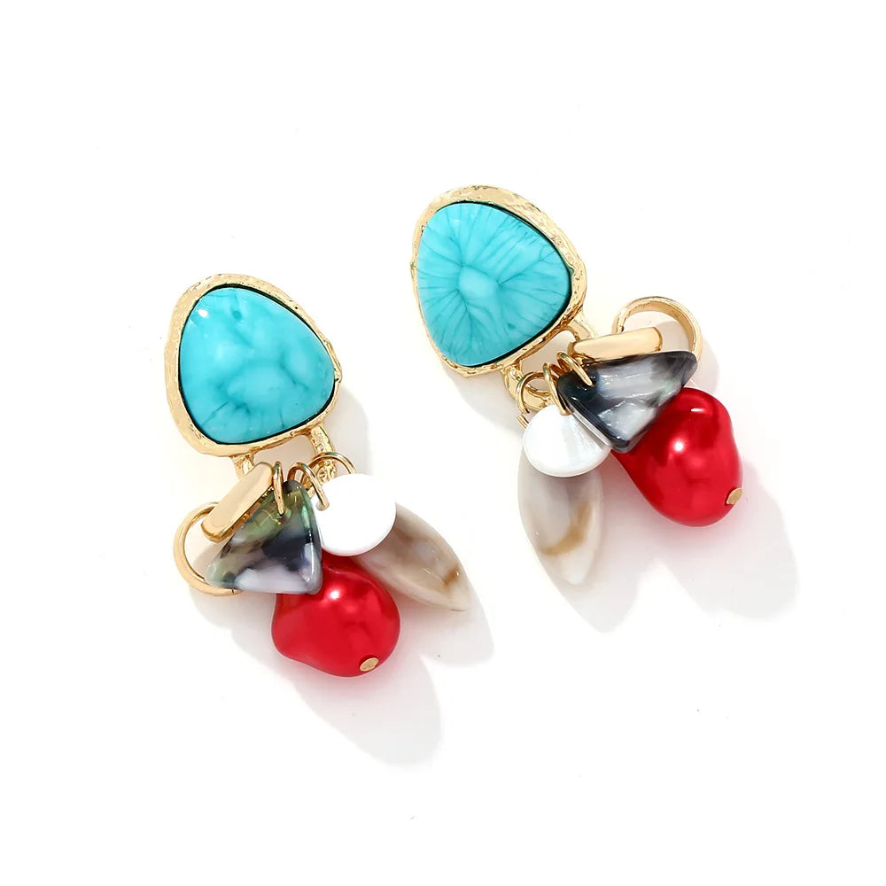 Pre Order:  Retro Turquoise Shell Tassel Earrings