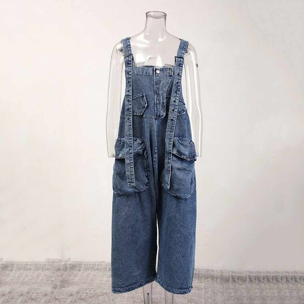 Pre Order:  Large Pockets Denim Jumpsuit Pants