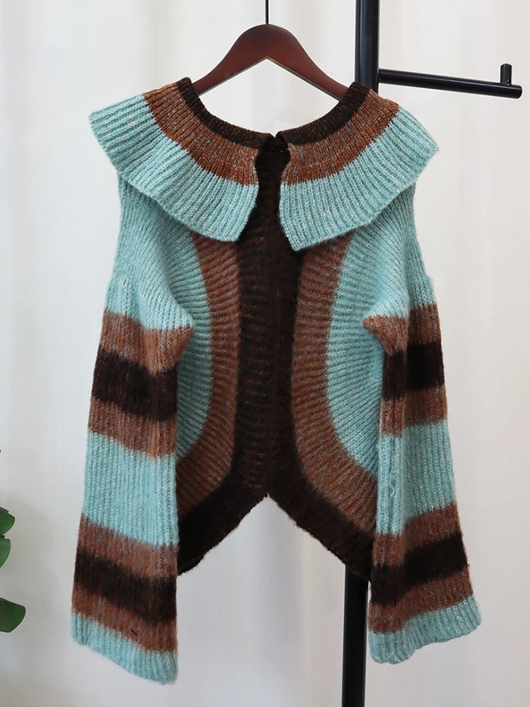 Pre Order:  Vintage Stripe Knitted Single-Breasted Cardigan Sweater