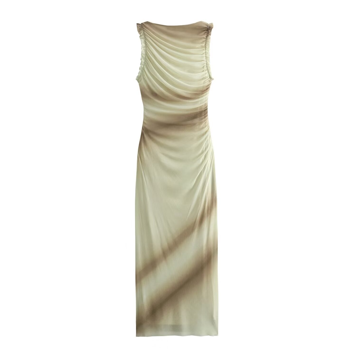 Pre Order:  Printed Tulle Sleeveless Pleated Maxi Dress