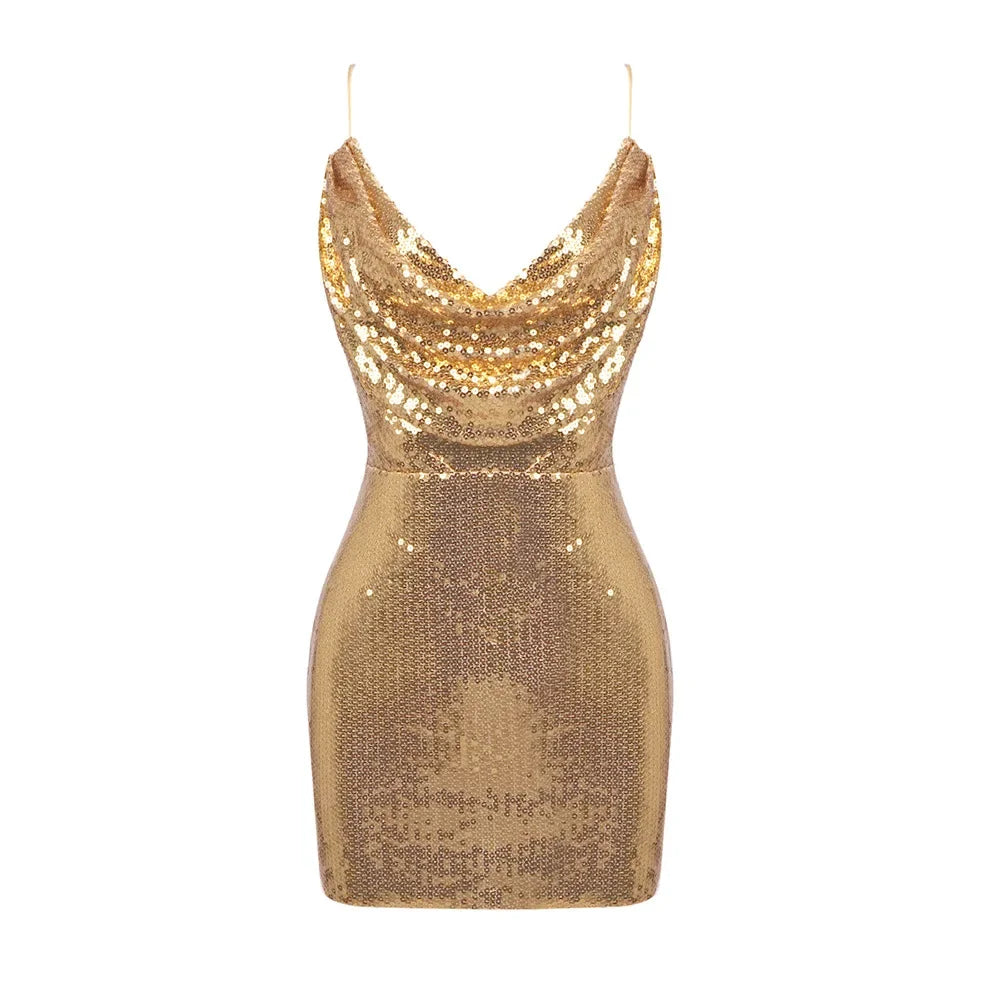 Sexy Strap Backless Metal Sequin Mini Dress