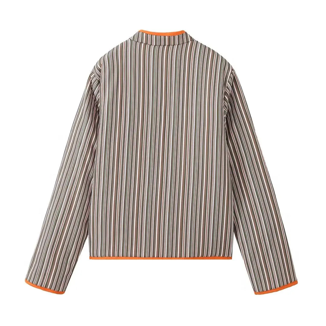 Striped Color Contrast Side Petal Quilted Jacket