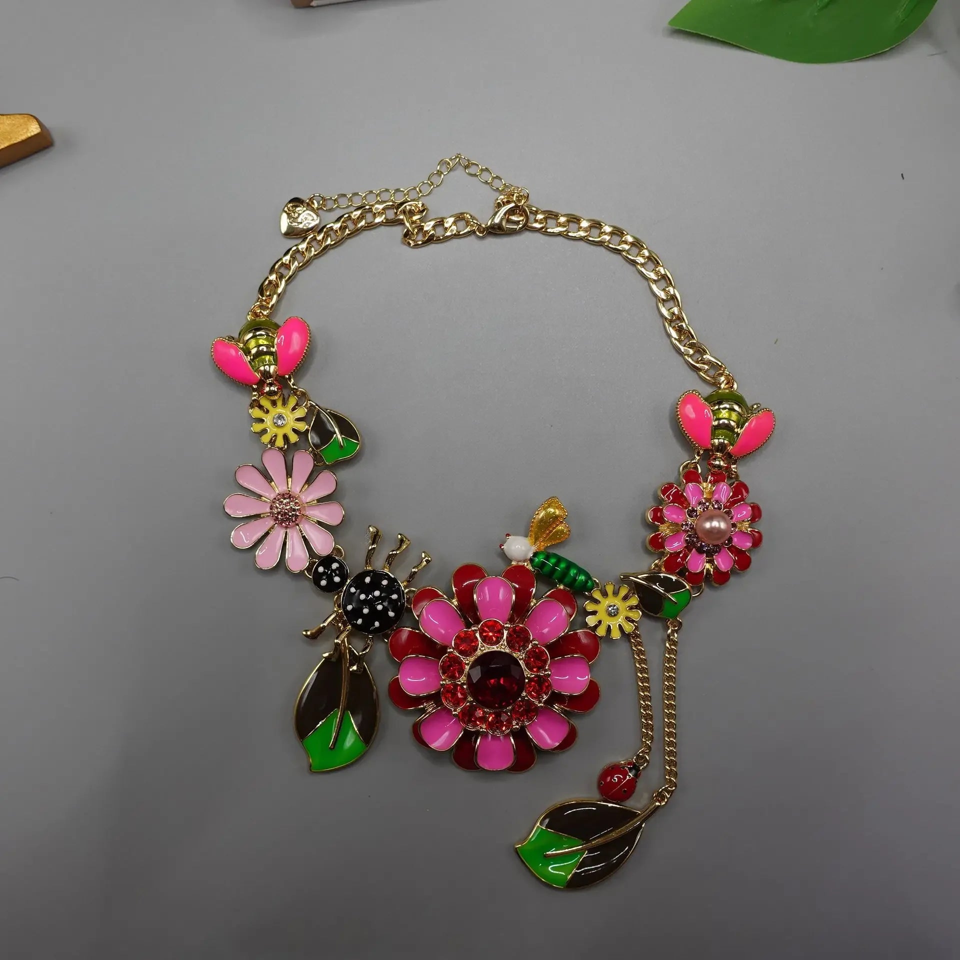 Pre Order:  Exaggerated Bright Flowers Insect Necklace