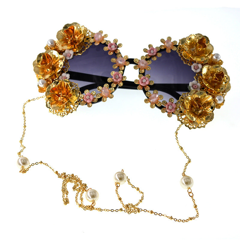 Retro Hollow Carved Round Frame Flower Sunglasses