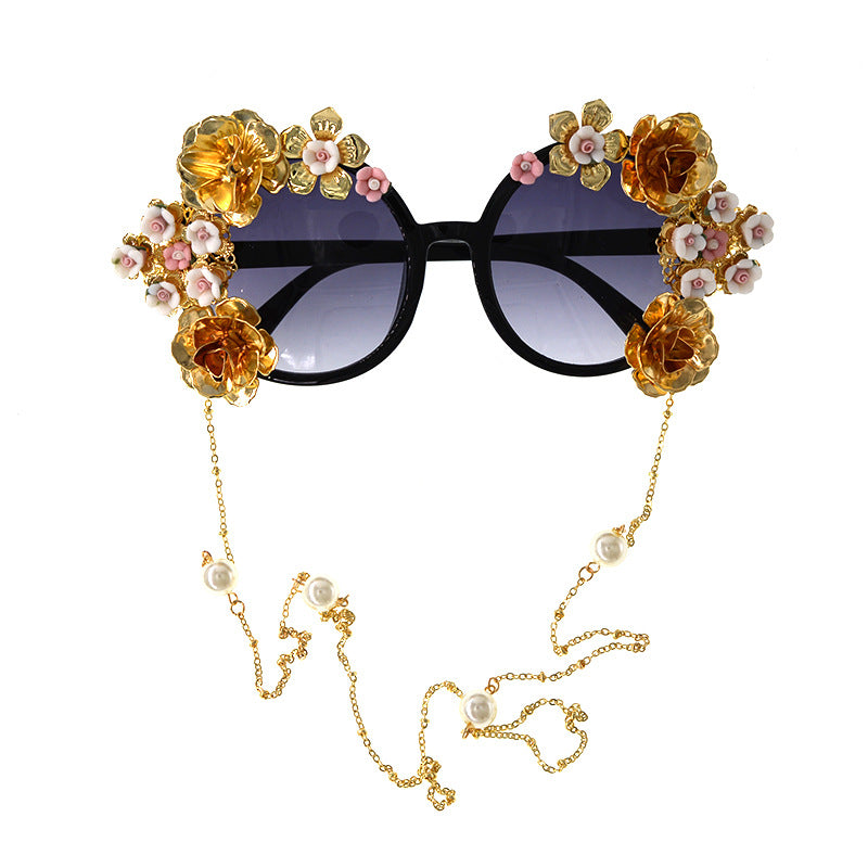 Retro Hollow Carved Round Frame Flower Sunglasses