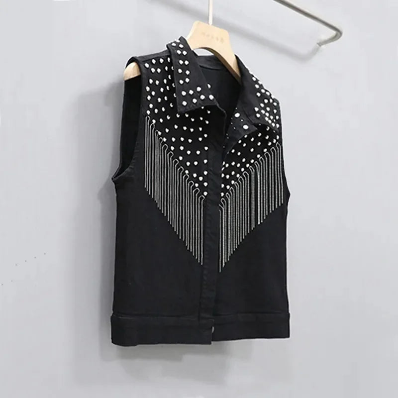 Pre Order: Rivet Tassel Waistcoat Denim Vest