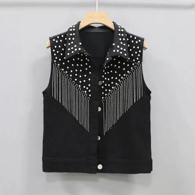 Pre Order: Rivet Tassel Waistcoat Denim Vest