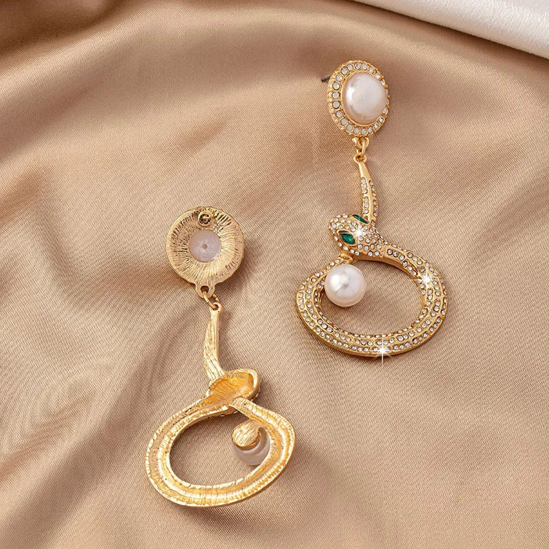 Pre Order:  Snake Shaped Pearl Diamond Inlaid Earrings