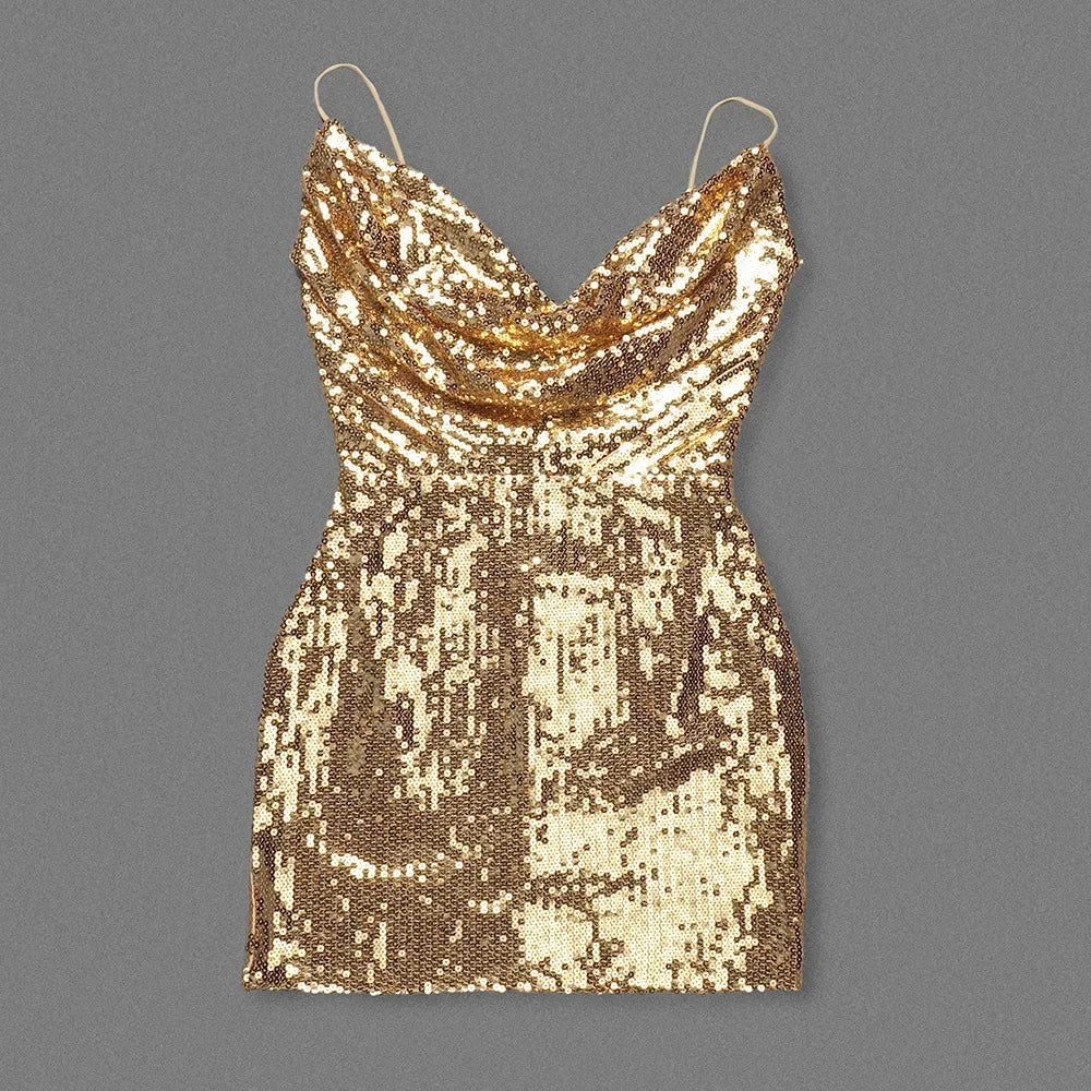 Sexy Strap Backless Metal Sequin Mini Dress