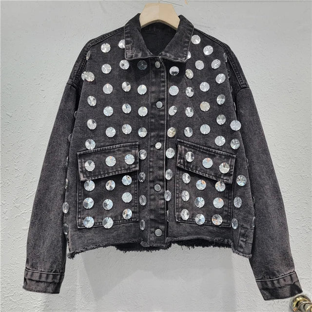 Pre Order:  Hand Sewn Diamond Loose Denim Jacket