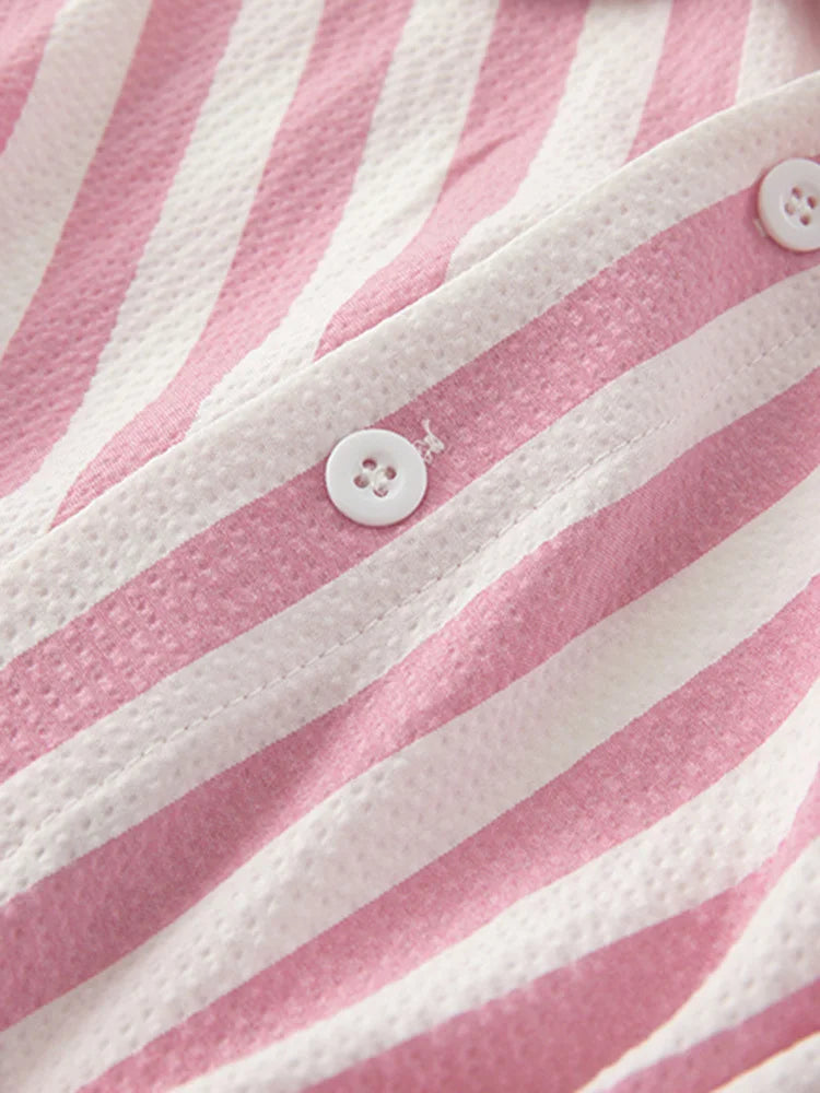 Pre Order:  Casual Pink Striped Bow Blouse