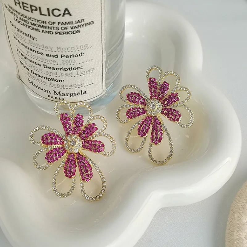 Pre Order:  Pink Daisy Rhinestone Overlined Earrings