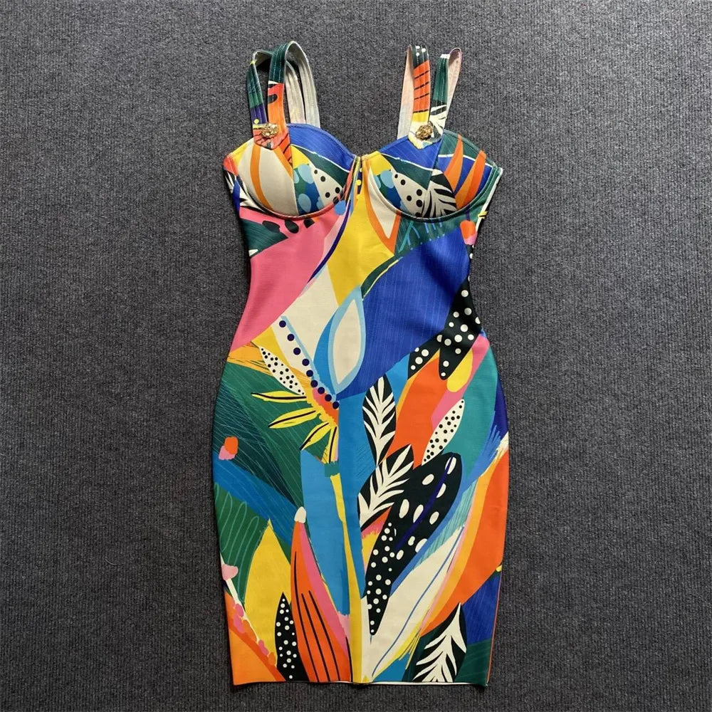 Multicolor Floral Printed Sleeveless Midi Dress