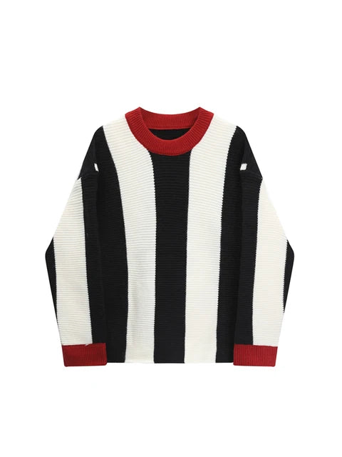 Pre Order:  Round Neck Striped Long Sleeved Knitted Sweater