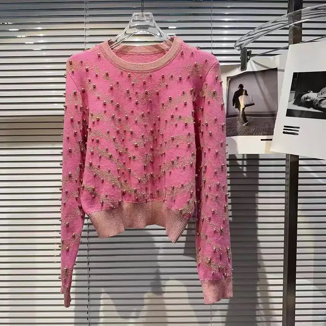 Pre Order: Floral Embellished Striped Knit Sweater