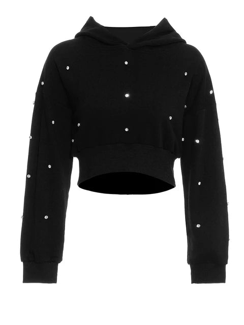 Pre Order:  Large Lapel Long Sleeved Diamond Inlaid Sweatshirt