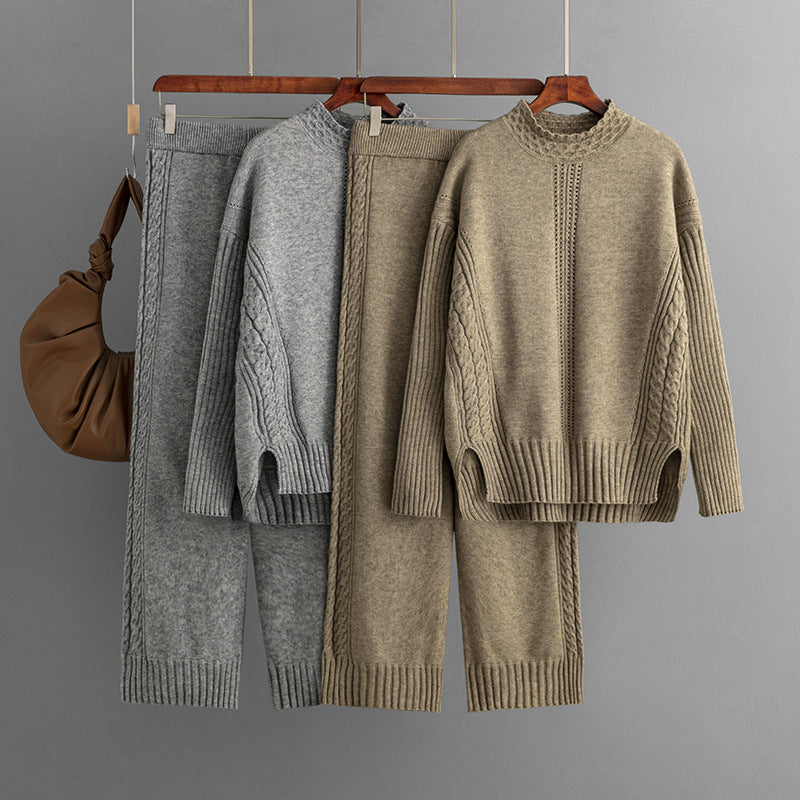 Pre Order:  Casual Solid Loose Knit Sweater + Pants Set