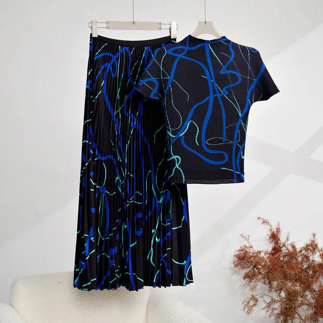 Pre Order:  Squiggles Top+Skirt Pleated Set