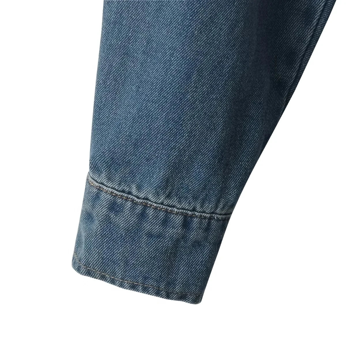 Blue Denim Single-Breasted Long Sleeve Jacket