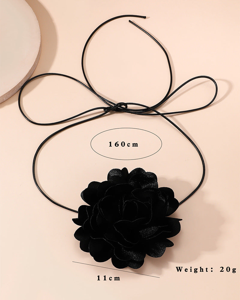 Pre Order:  Retro Exaggerated Large Flower Tie Collar Neck Strap Necklace