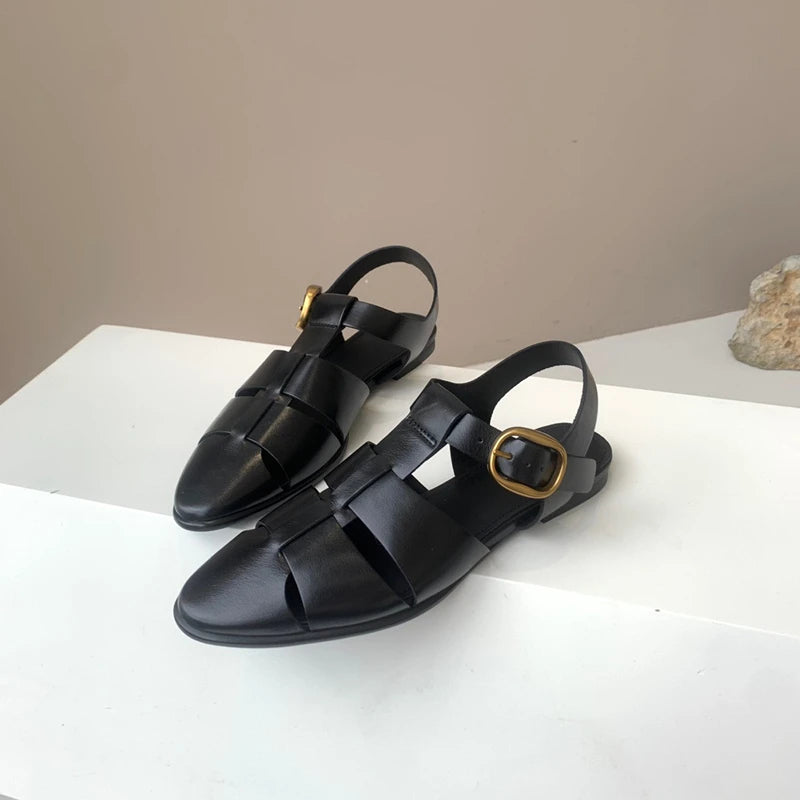 Pre Order:  Genuine Leather Pointed Toe Flat Sandals