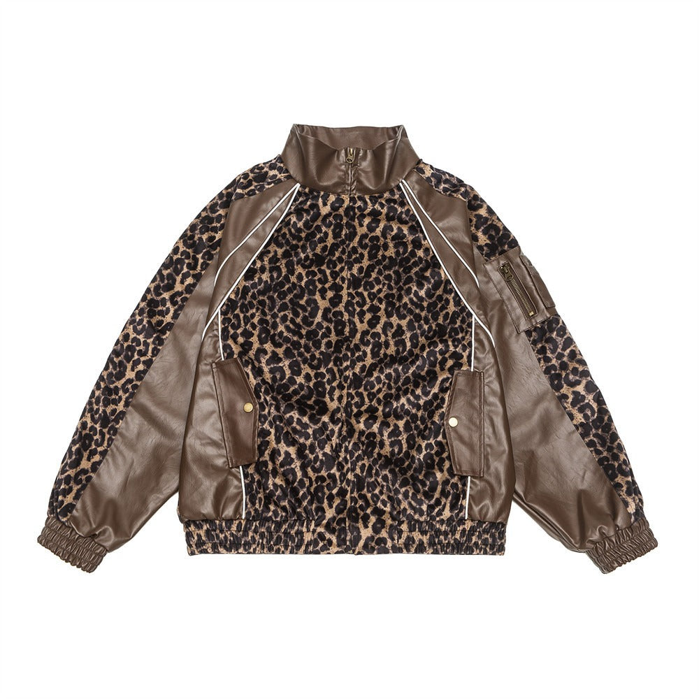 Pre Order: Leopard Print PU Leather Motorcycle Jacket