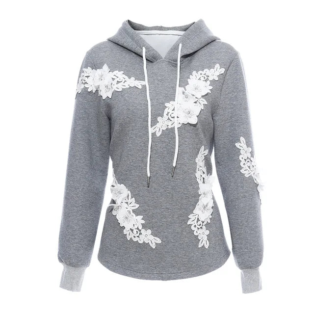 Pre Order:  Lace Patchwork Long Sleeve Gray Hoodie