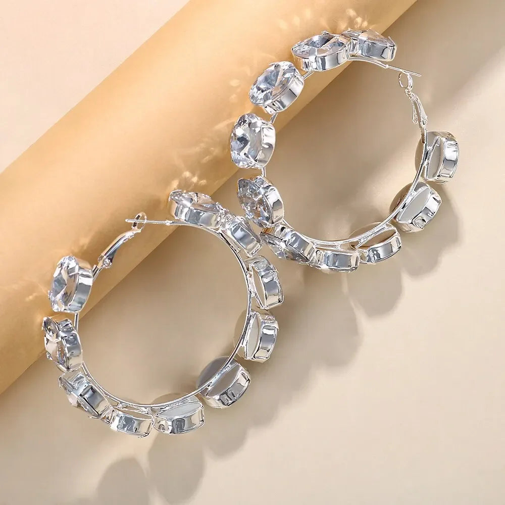 Pre Order:  Exaggerate Rhinestone Hoop Earrings