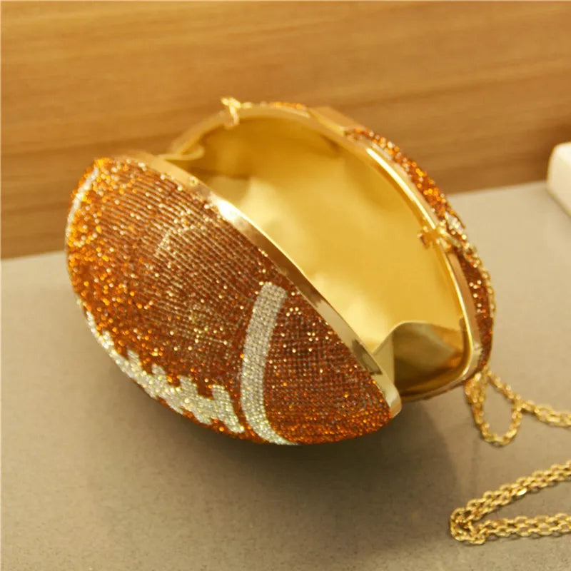 Pre Order: Rugby Ellipse Ball Rhinestone Clutch Bag