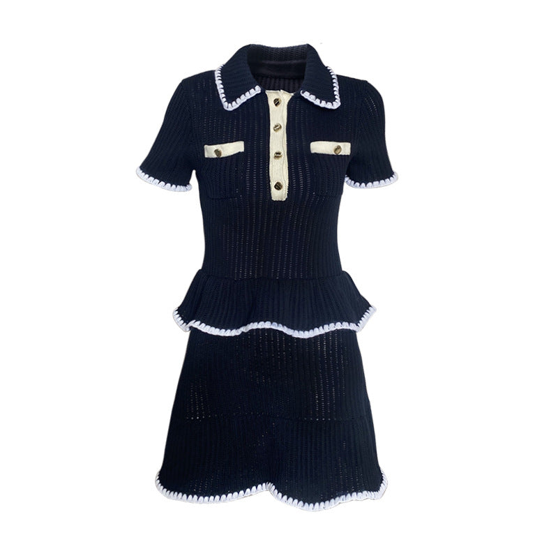 Pre Order:  Blue Ruffled Edge Short Sleeved Knitted Dress