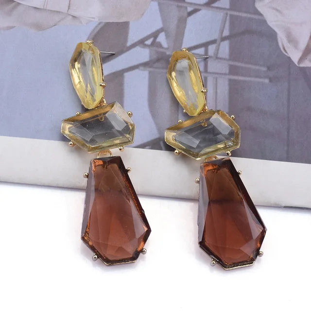 Pre Order:  Multilayer Geometric Resin Drop Earrings