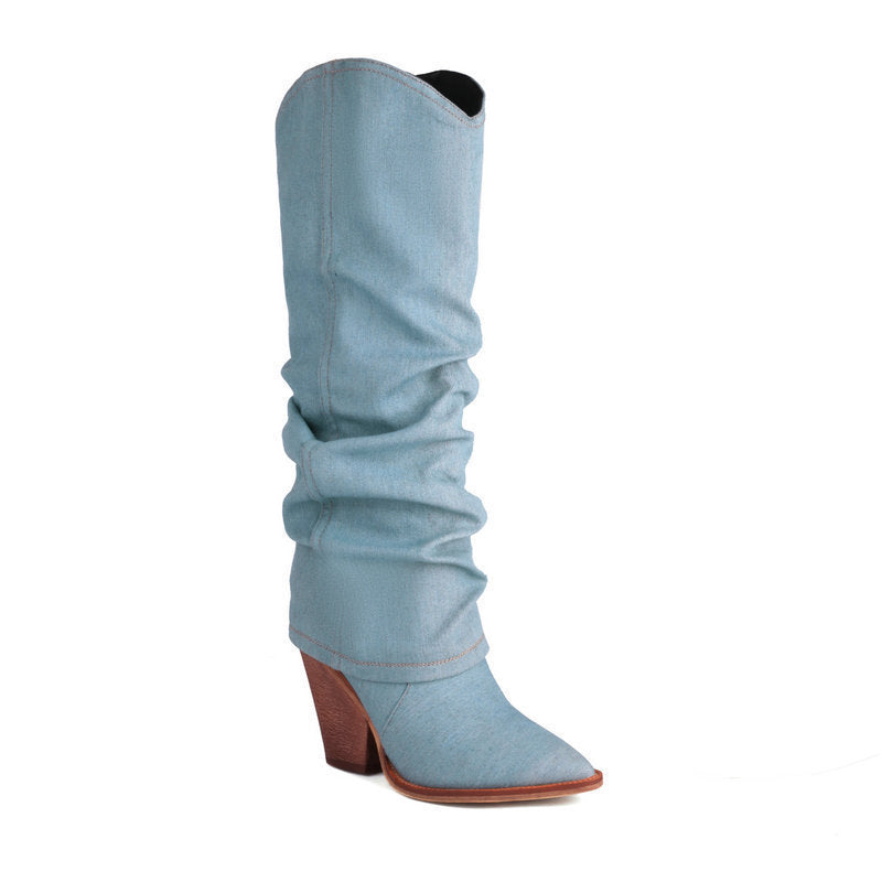 Pre Order: Retro Cowboy Pointed Toe Chunky Heel High Boots