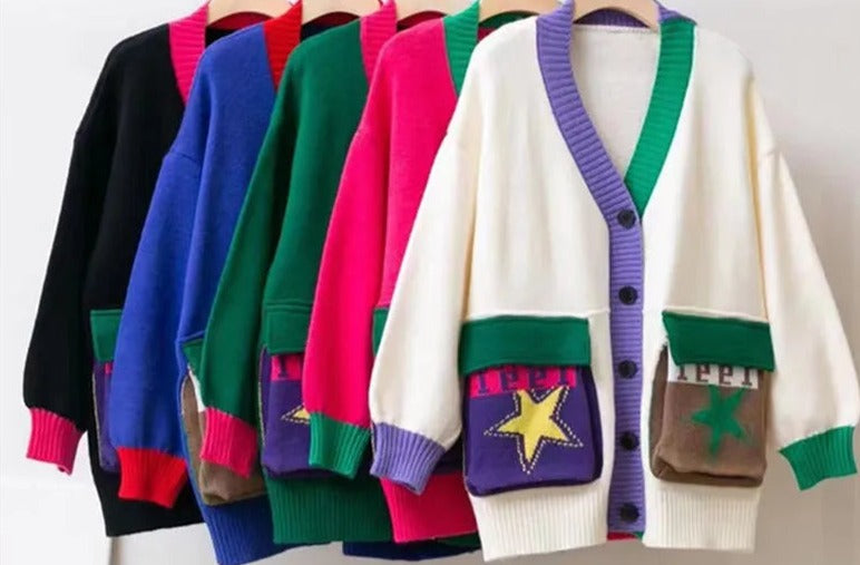 Pre Order:  Colorful Patch Pockets Knitted Sweater