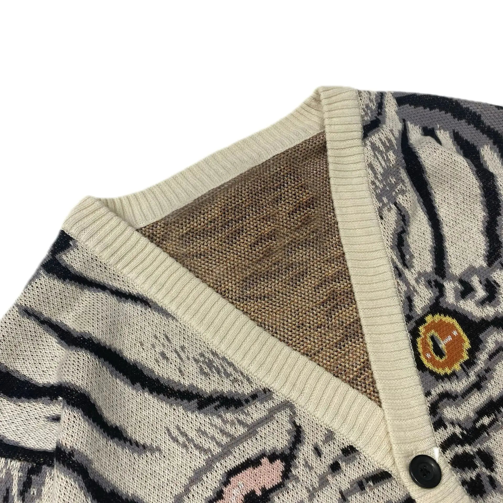 Pre Order:  Vintage Tiger Totem V-Neck Knitted Cardigan Sweater